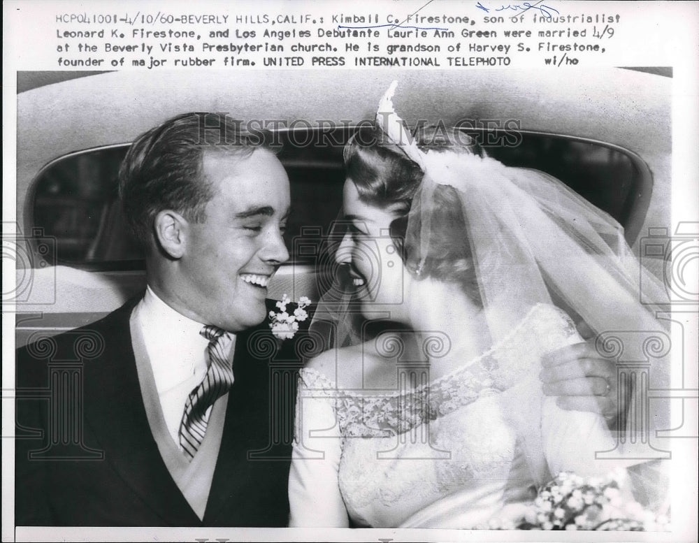 1960 Press Photo Industrialist Heir Kimball Firestone Marrying Laurie Ann Green - Historic Images