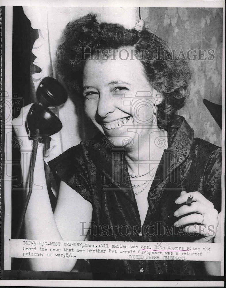 1953 Press Photo Mrs.Rita Rogers received a call from brother returned POW. - Historic Images