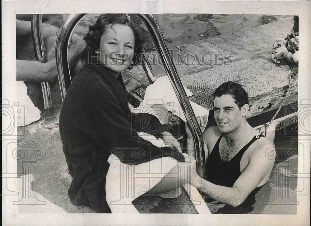 1938 Press Photo Katherine Rawls, Ralph Flanagan, Set Swimming Records - Historic Images