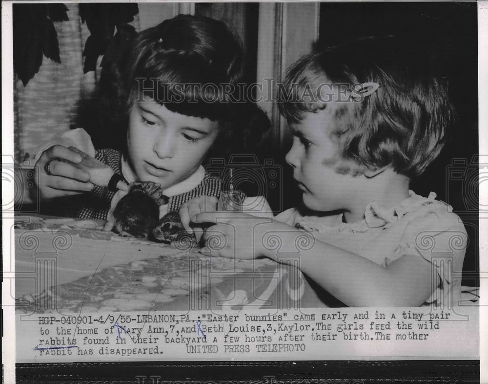 1955 Easter Bunnies Mary Ann Beth Louise - Historic Images