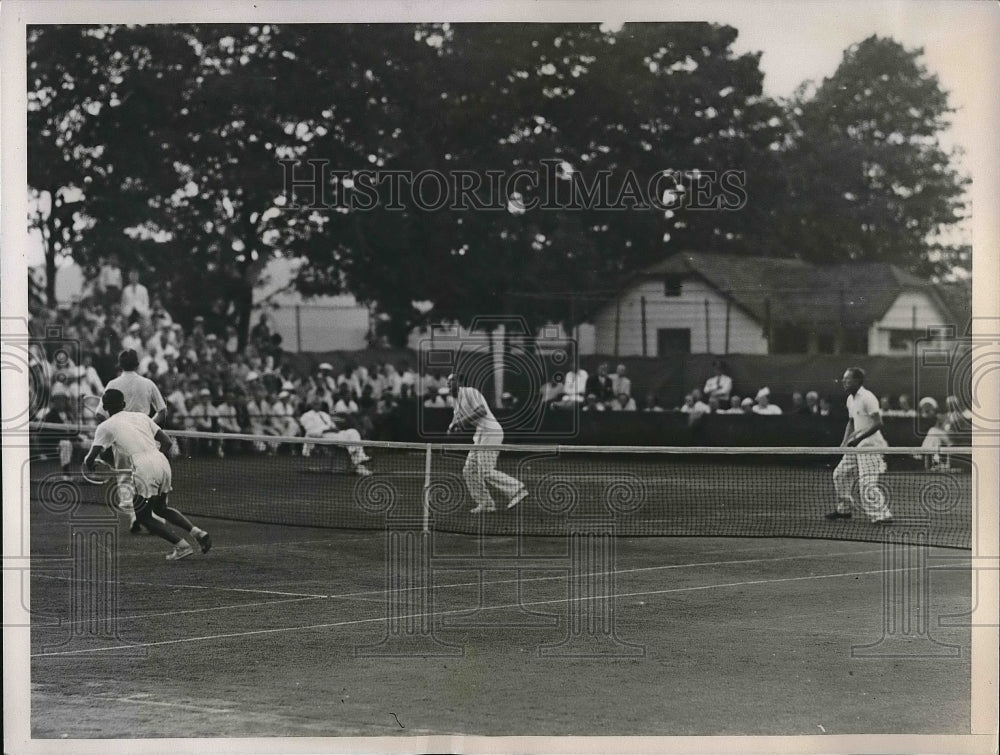 1936 Press Photo Exhibition Doubles Match Perry, Allison, Budge, and Parker - Historic Images