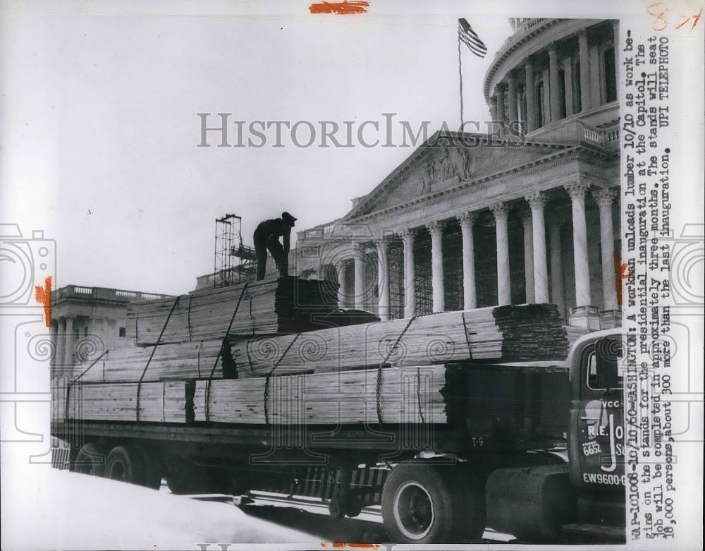 1960 Press Photo Work begins on stands for Presidential Inauguration at Capitol - Historic Images