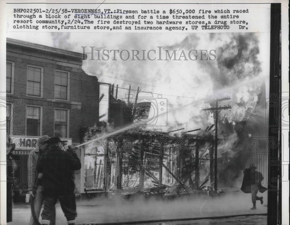 1958 Firemen Battle Fire In Vergennes, VT - Historic Images