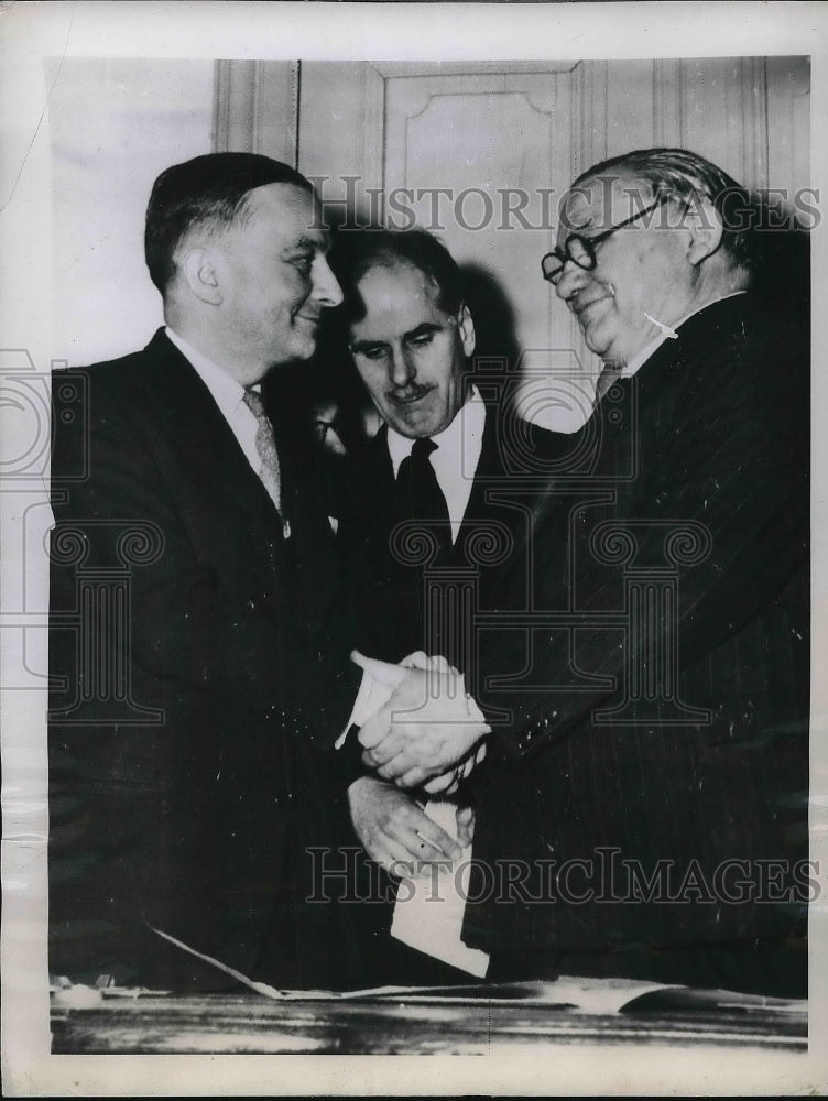 1946 Press Photo Ernest Bevin Georges Bidault Foreign minister Treaty Alliance - Historic Images