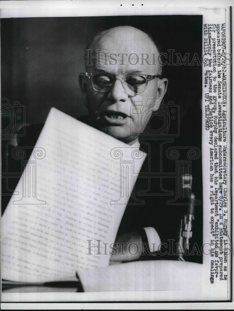 1962 Press Photo Agriculture Undersecretary Charles Murphy Testifies - Historic Images