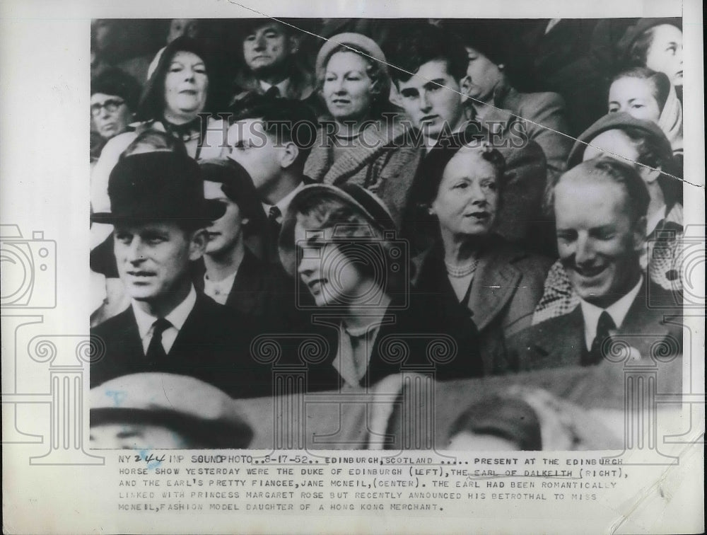 1952 Press Photo Earl of Dalkeith, Jane McNeil, Edinburgh, Scotland Horse Show-Historic Images