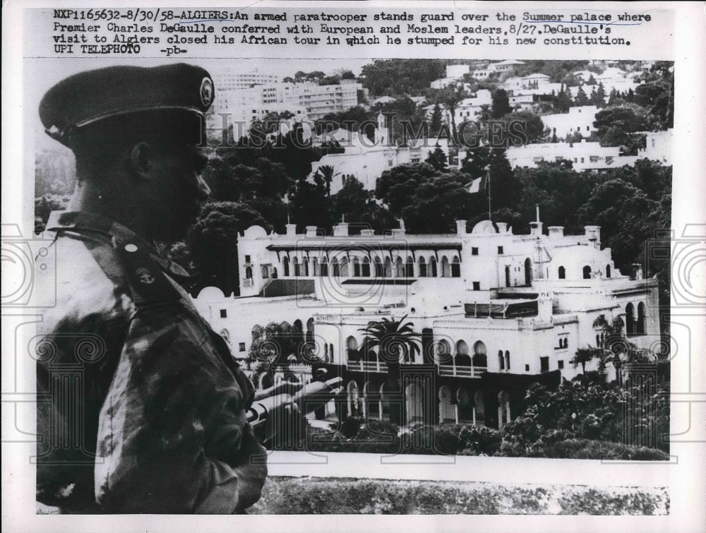 1958 Armed Guard at the Summer Palace where Premier De Gualle stayed - Historic Images