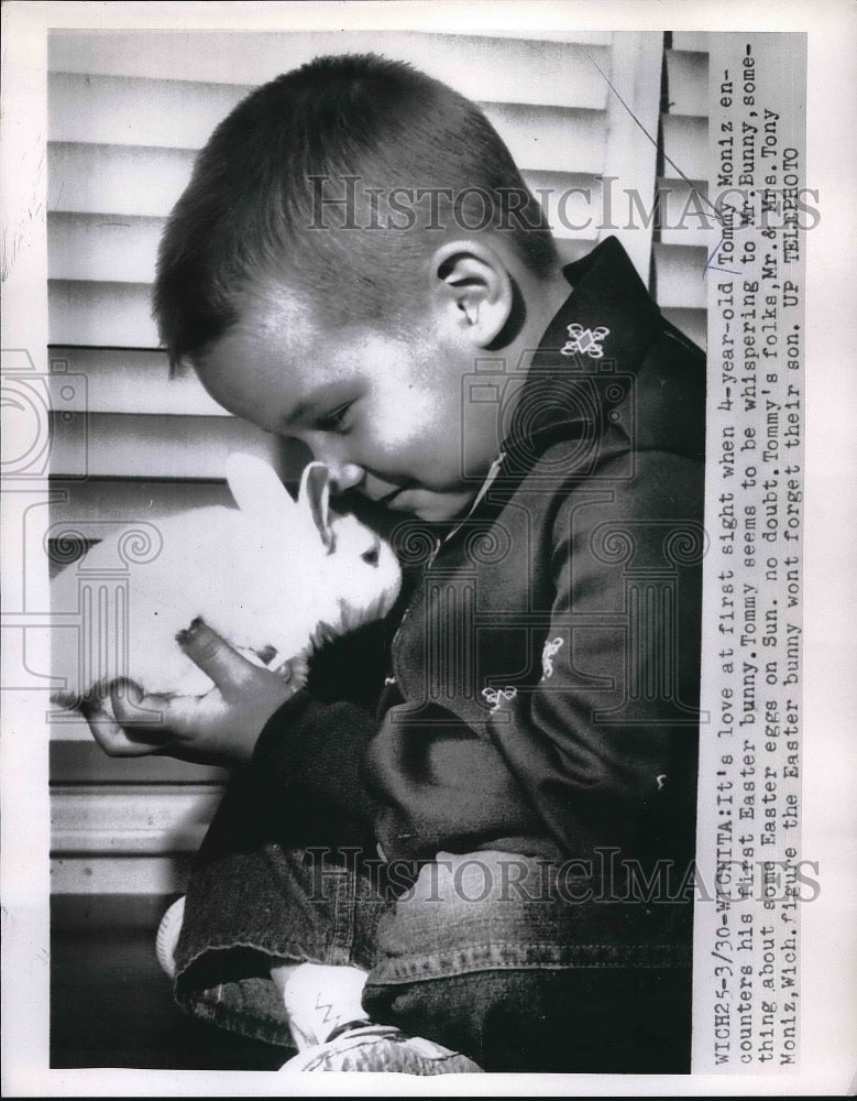 1956 Tommy Moniz, 4, with his first Easter Bunny - Historic Images