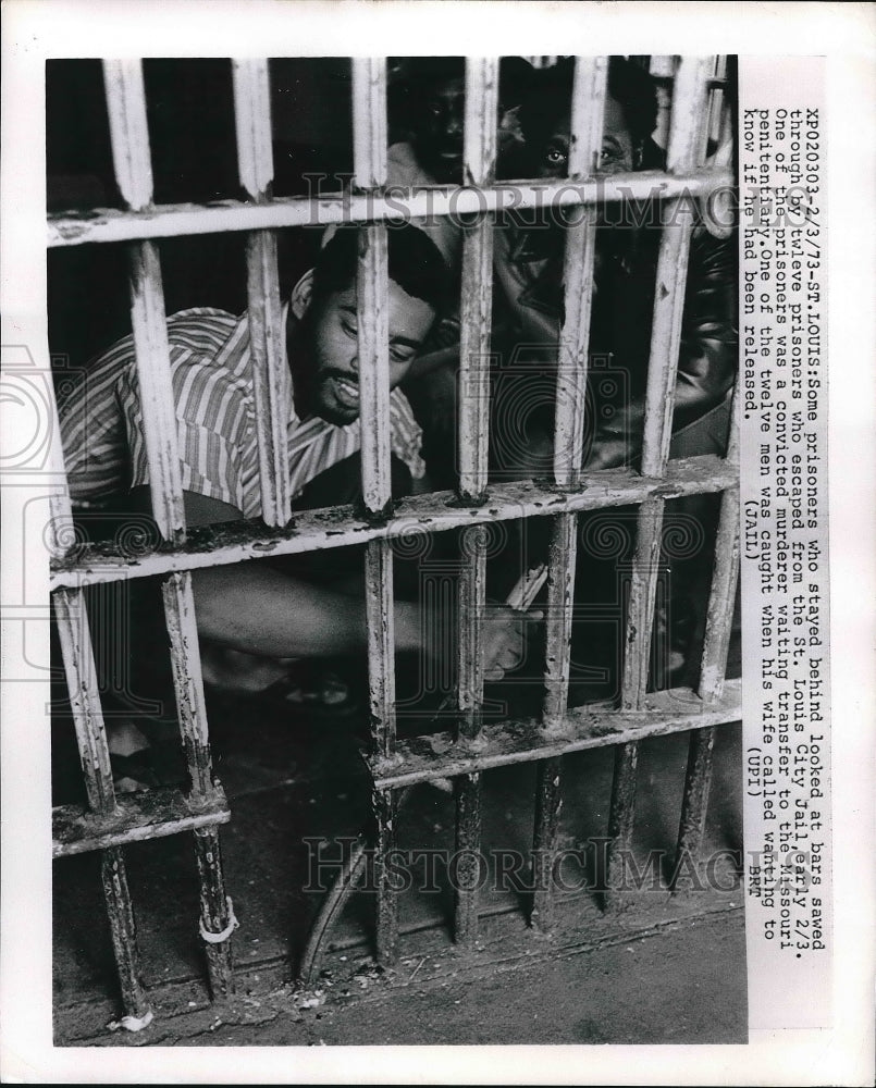 1973 Press Photo a prisoner who stayed behind during St. Louis City Jail break - Historic Images