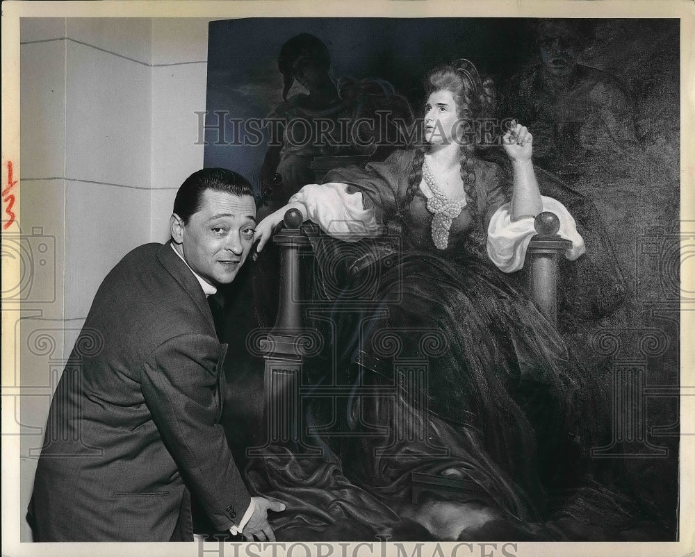 1953 Press Photo Sander Klein Holding His Painting &quot;Sorab&quot; - Historic Images