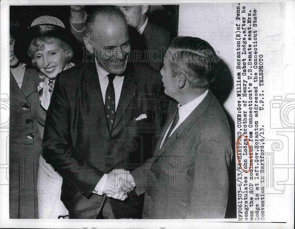 1964 Press Photo Gov. William Scranton with John Lodge-Historic Images