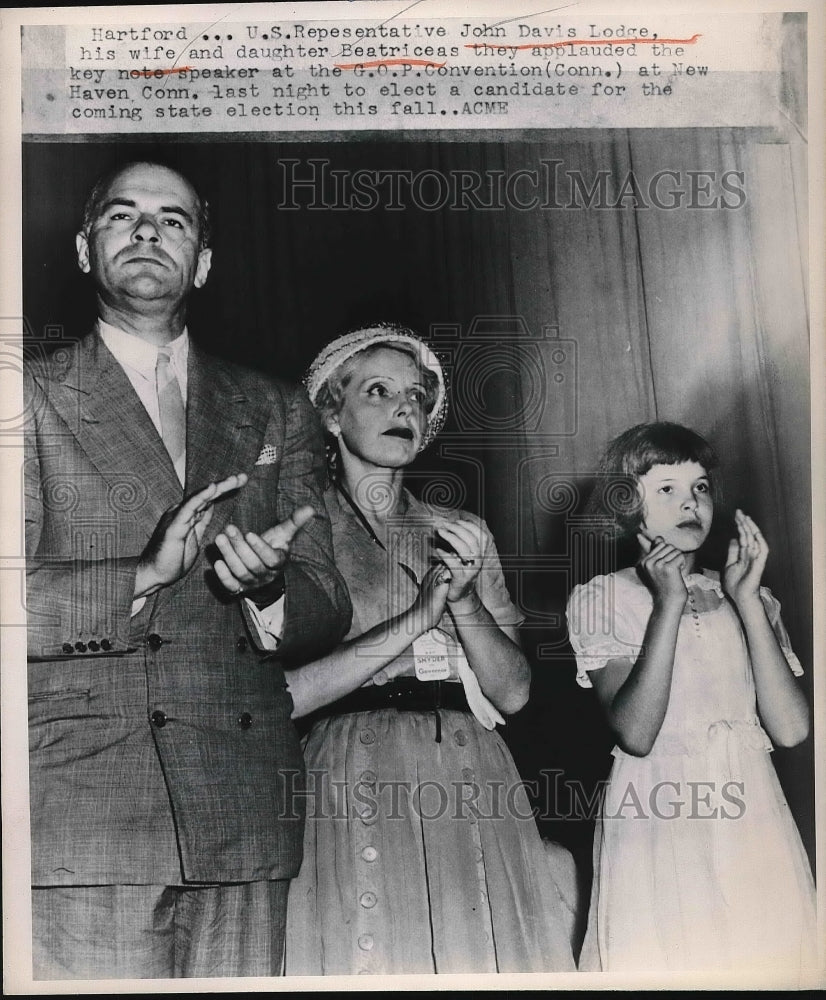 1950 Press Photo Rep. John Davis Lodge with his wife and daughter Beatrice - Historic Images