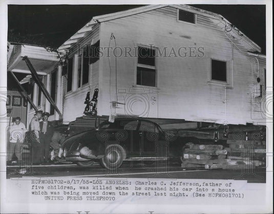 1955 Press Photo Charles Jefferson Killed When He Crashes His Car Into Home - Historic Images