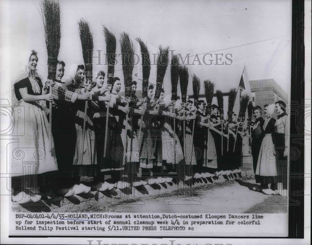 1955 Klompen Dancers for Inspection Before Holland Tulip Festival - Historic Images