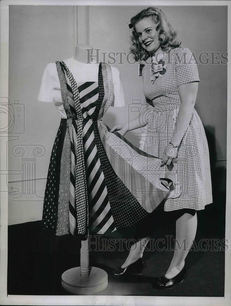 1943 Barbara Sayre of Vermont Displays Dress Made of Ties-Historic Images
