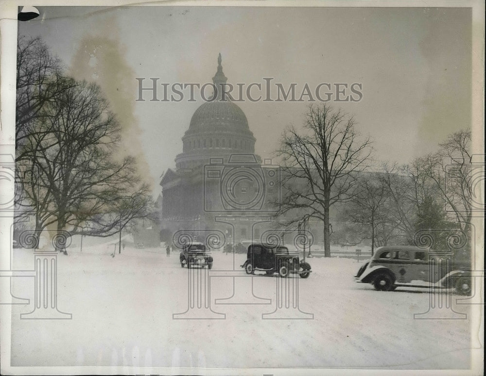 1936 Press Photo Heavy Snowfall Scene Capitol Building Washington D.C. - Historic Images