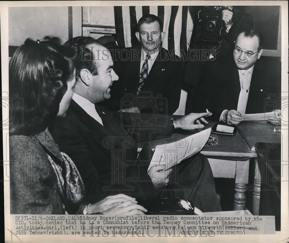 1947 Press Photo Sidney Roger Denies Being Communist, Sen. Dilworth, Sen. Tennev - Historic Images