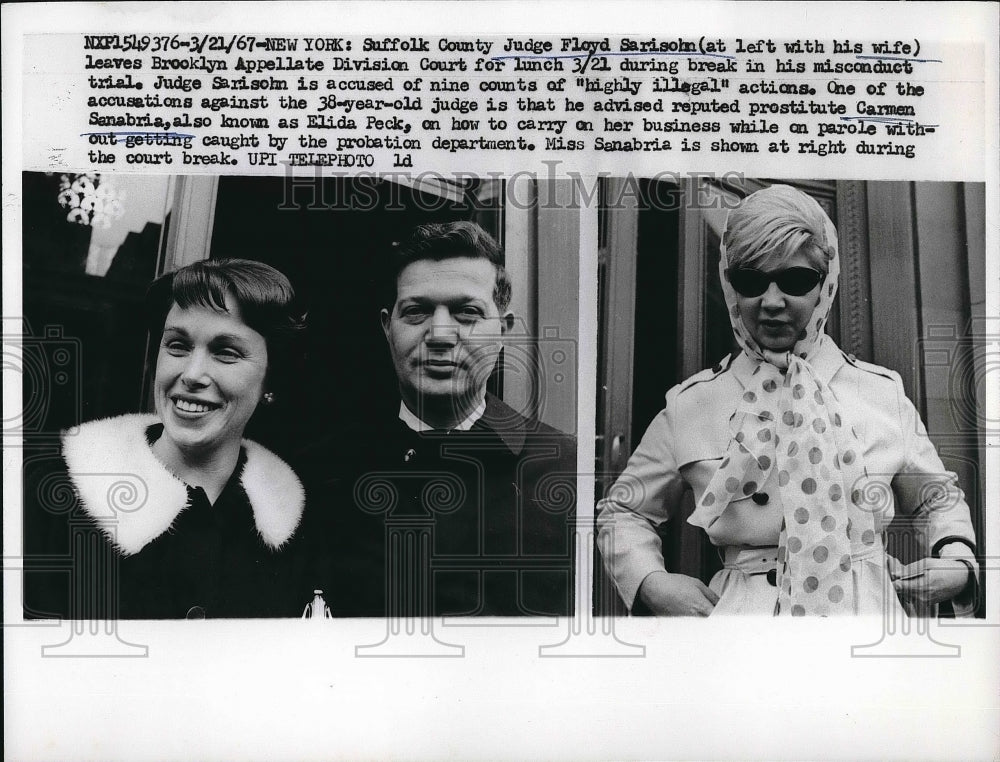 1967 Press Photo Suffolk County Judge Floyd Sarisohn, his wife, Carmen Sanabria - Historic Images