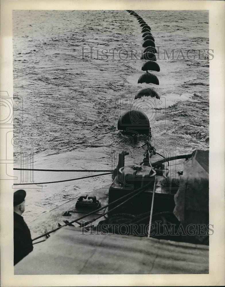 1943 British Royal Navy&#39;s Boom Defense Branch Tow Net as a Barrier - Historic Images