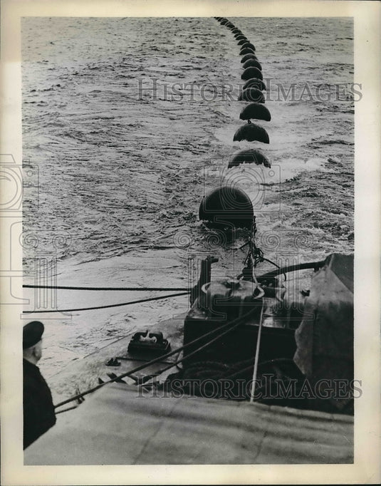1943 British Royal Navy's Boom Defense Branch Tow Net as a Barrier - Historic Images