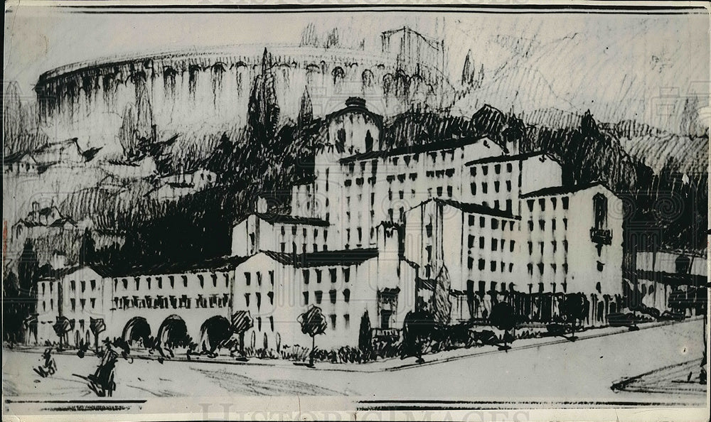 1929 Drawing of Rockerfeller Peace Castle for U of Calif. - Historic Images