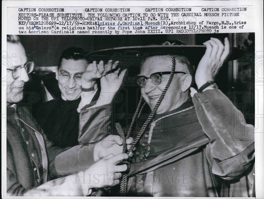1959 Press Photo Rome, Italy Aloisus Cardinal Muench, Archbishop of Fargo, N.D. - Historic Images