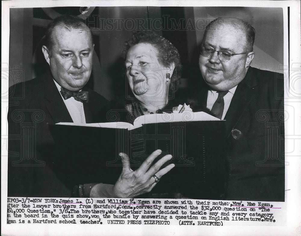 1956 NYC, James & Wm Egen & mom Mrs Mae Egan from The $64,00 Quest? - Historic Images