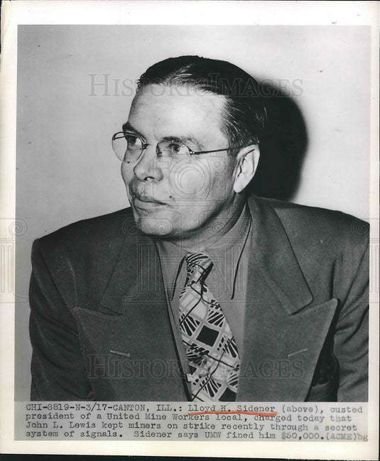 1950 Lloyd Sidener Ousted President United Mine Workers Canton IL - Historic Images