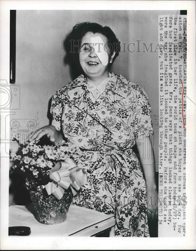 1950 Press Photo Mrs. E. Sams Underwent Cornes Operation - neb11138 - Historic Images