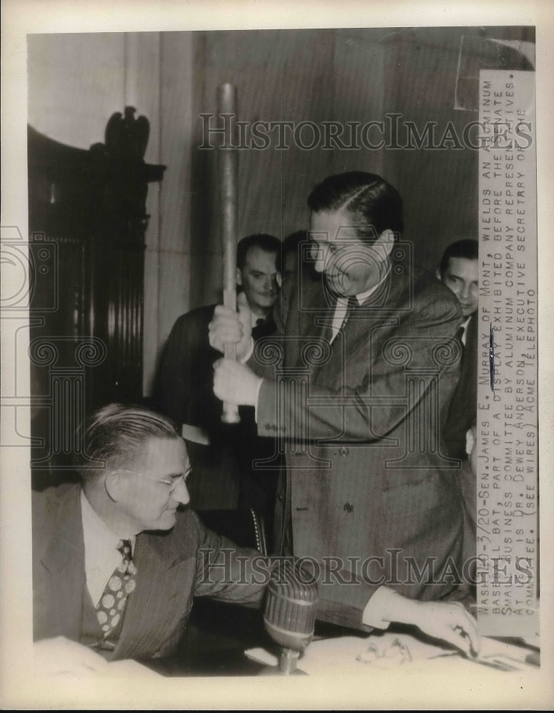 1945 Press Photo Senator James E. Murray With Bat over Dr. Dewey Anderson - Historic Images