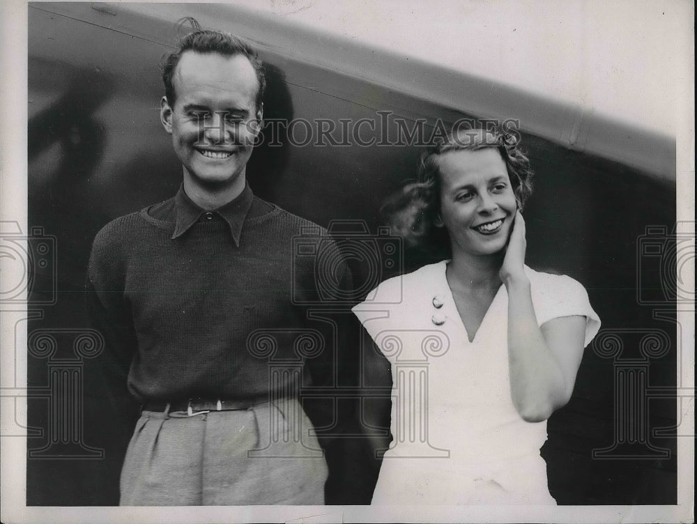 1936 Press Photo Kurt Bjorkvall and Baroness Tia Von Blixen-Finecke - Historic Images