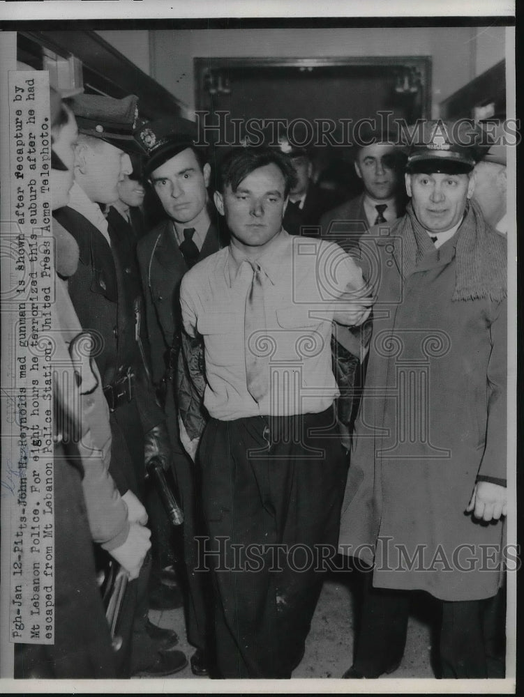 1947 Press Photo John M. Reynolds Recaptured By Mt. Lebanon Police At Station - Historic Images