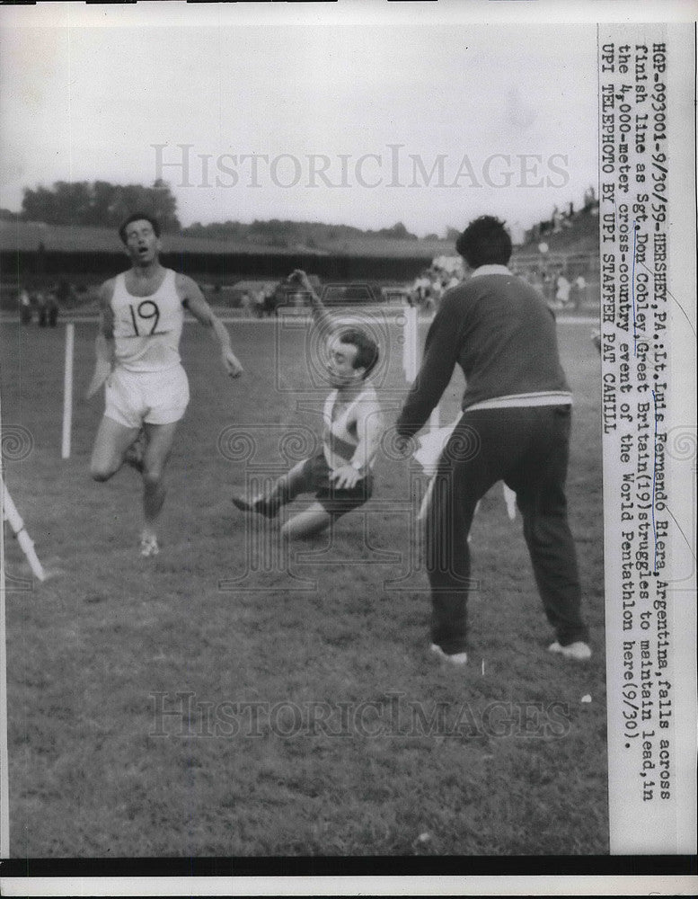 1959 Lt. Luis Fernando Biera Fall Across Finish Line, Sgt. D. Cobley - Historic Images