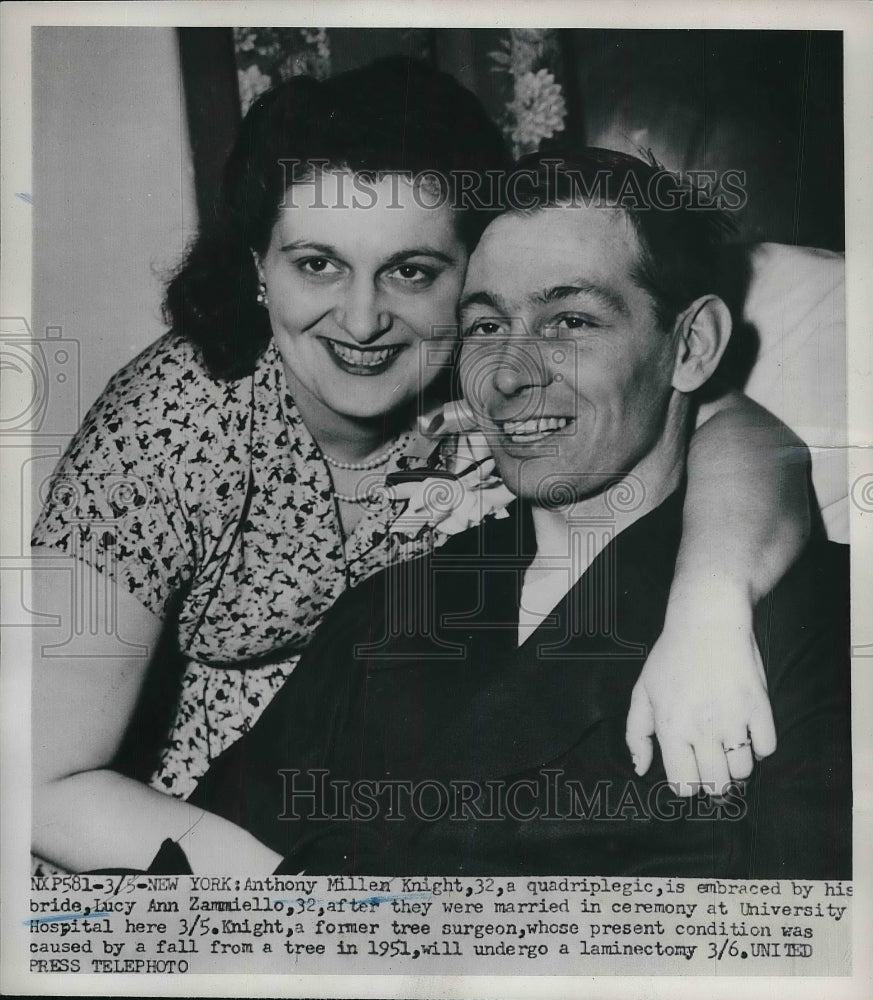 1952 Press Photo Anthony Millen Knight with his bride Lucy Ann Zammiello - Historic Images