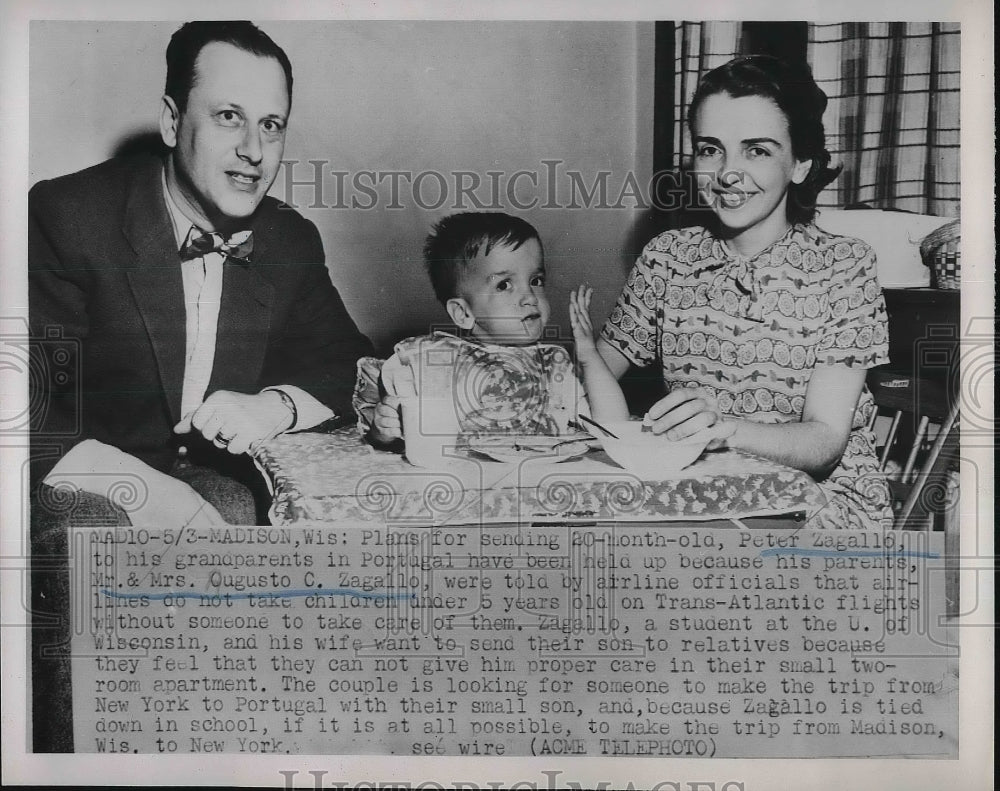 1951 Press Photo Peter Zagallo with Mr and Mrs Ogusto Zagallo - Historic Images