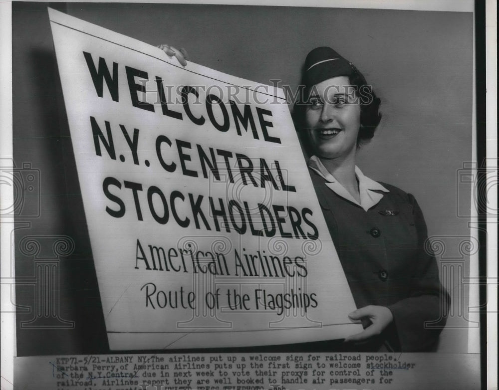 1954 Press Photo Barbara Perry American Airlines Albany New York Attendant-Historic Images