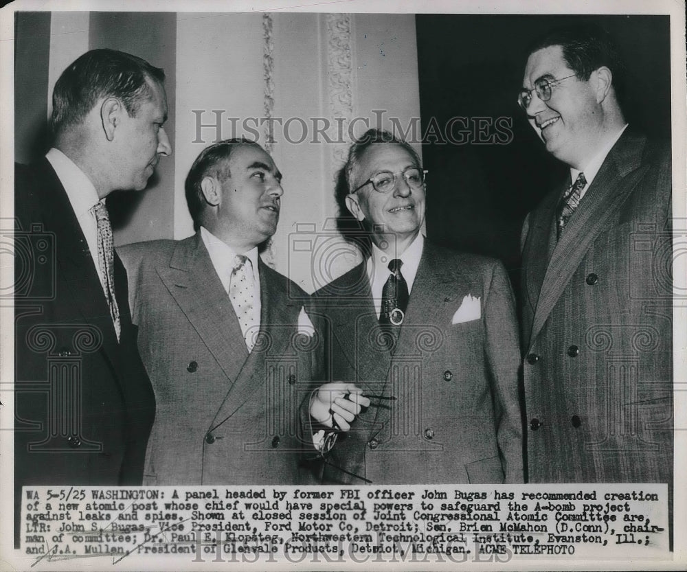 1950 Press Photo John Bugas, Sen Brian McMahon Dr. Paul Klopstag and J.A. Mullen - Historic Images