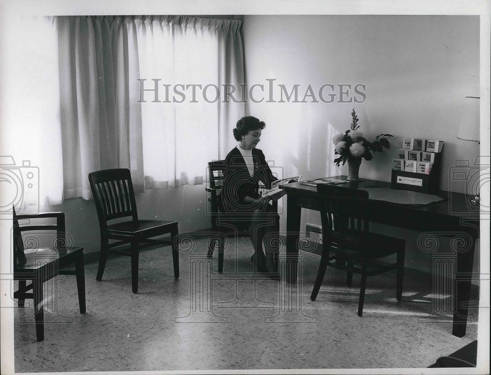 1964 Mrs. William Moore in new School Administration Building - Historic Images