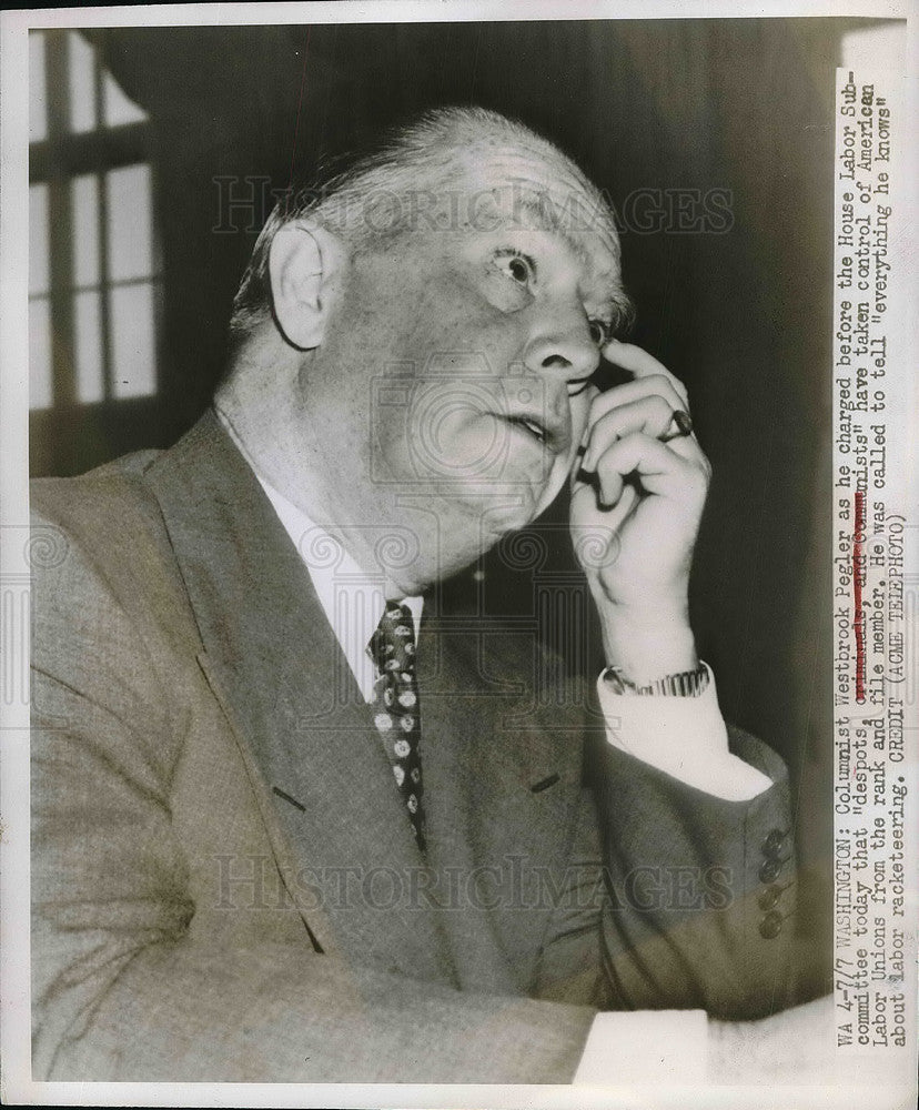 1949 Press Photo Columnist Westbrook Pegler before Committee - Historic Images