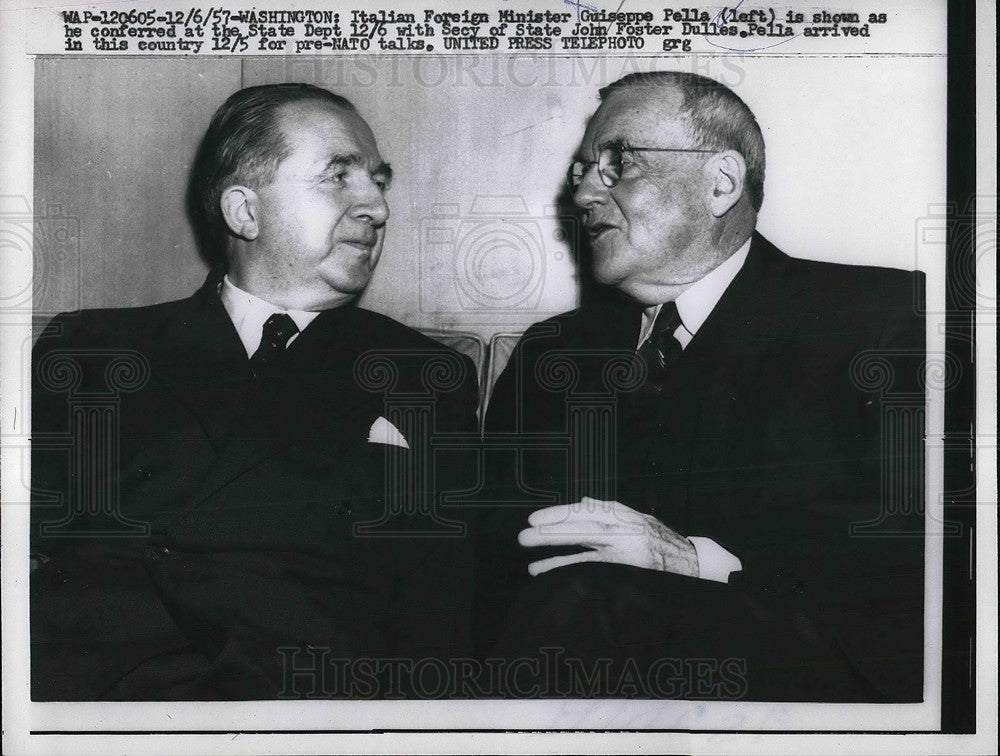 1957 Press Photo Italian Foreign Minister Guiseppe Pella John Foster Dulles - Historic Images