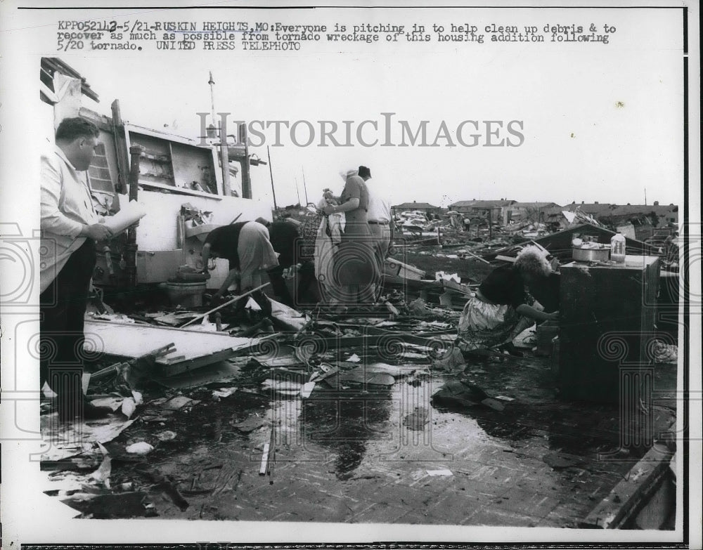 1957 Cleaning Up Debris in Ruskin Heights From a Tornado - Historic Images