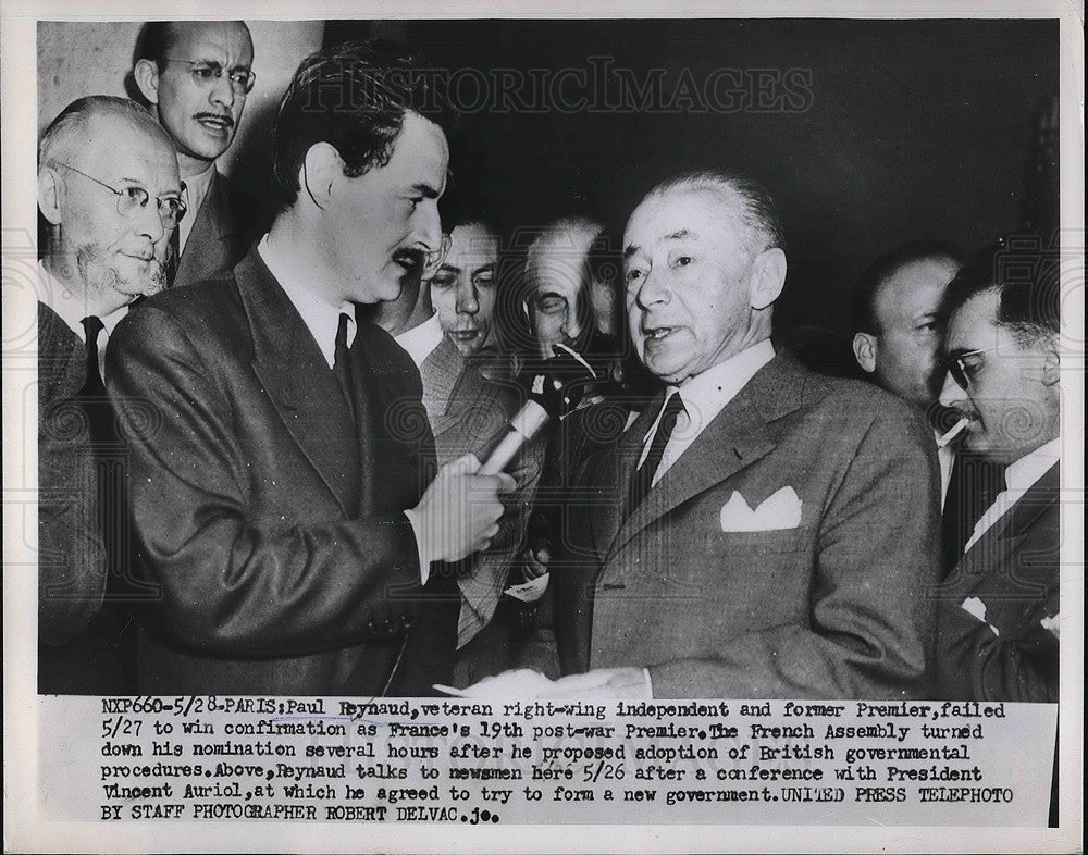 1953 Press Photo Paul Reynaud &amp; Newsman Talking After Conference With President-Historic Images