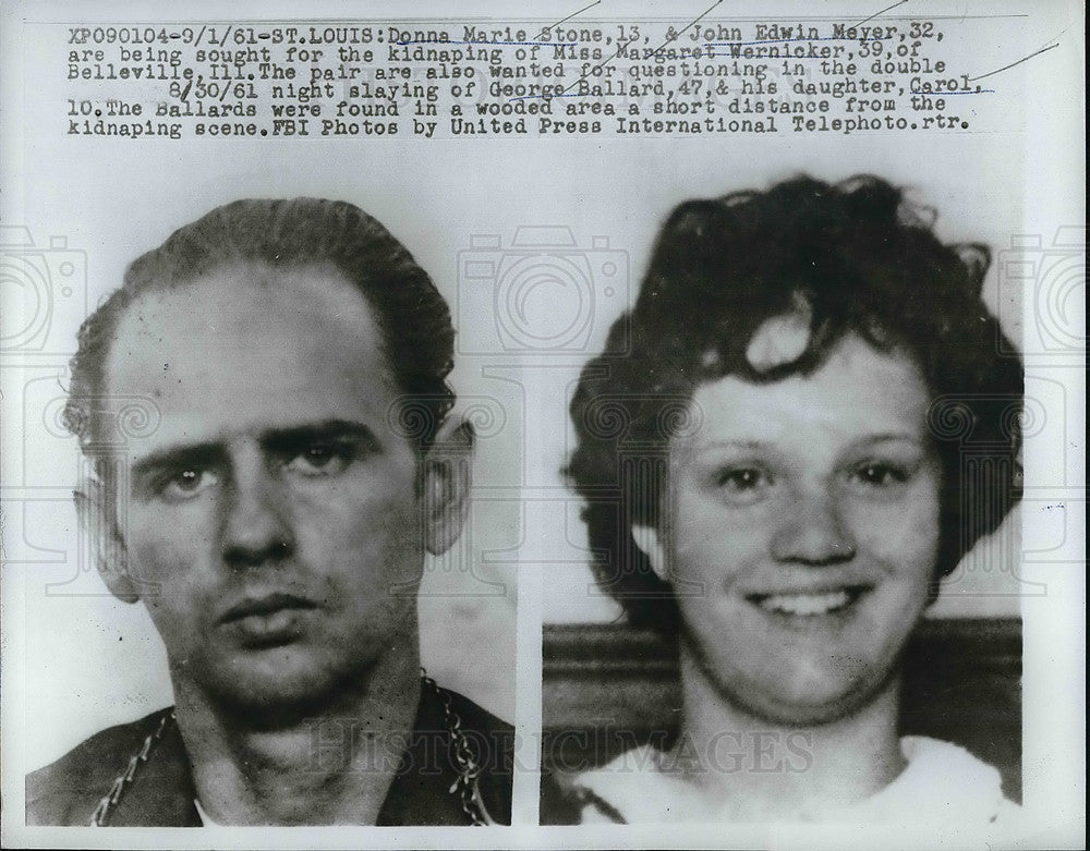 1961 Press Photo Donna Marie Stoner and John Edwin Meyer prior to their arrest - Historic Images