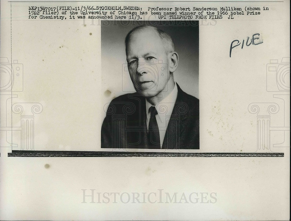 1966 Press Photo Prof Robert Mulliken, Nobel Prize for chemistry - Historic Images