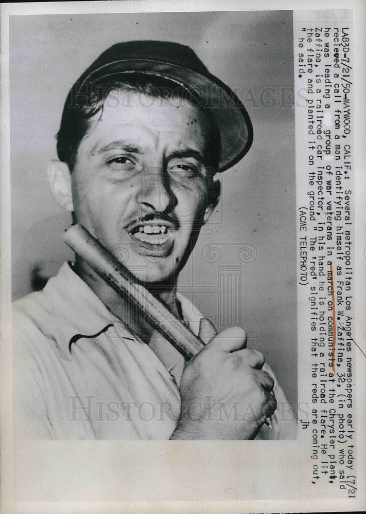 1950 Press Photo Frank W. Zaffine, Led March on Communist at Chrysler Plant - Historic Images