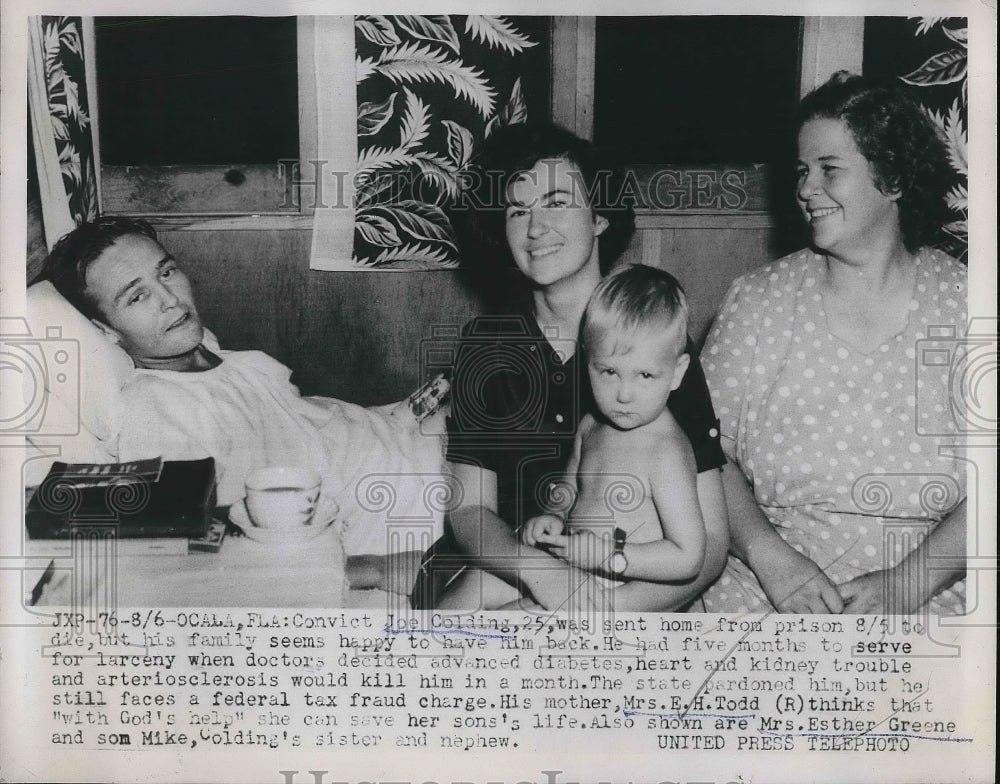 1954 Press Photo Joe Colding Sent home from Prison, Mrs. E.H. Todd, Mrs. Esther - Historic Images