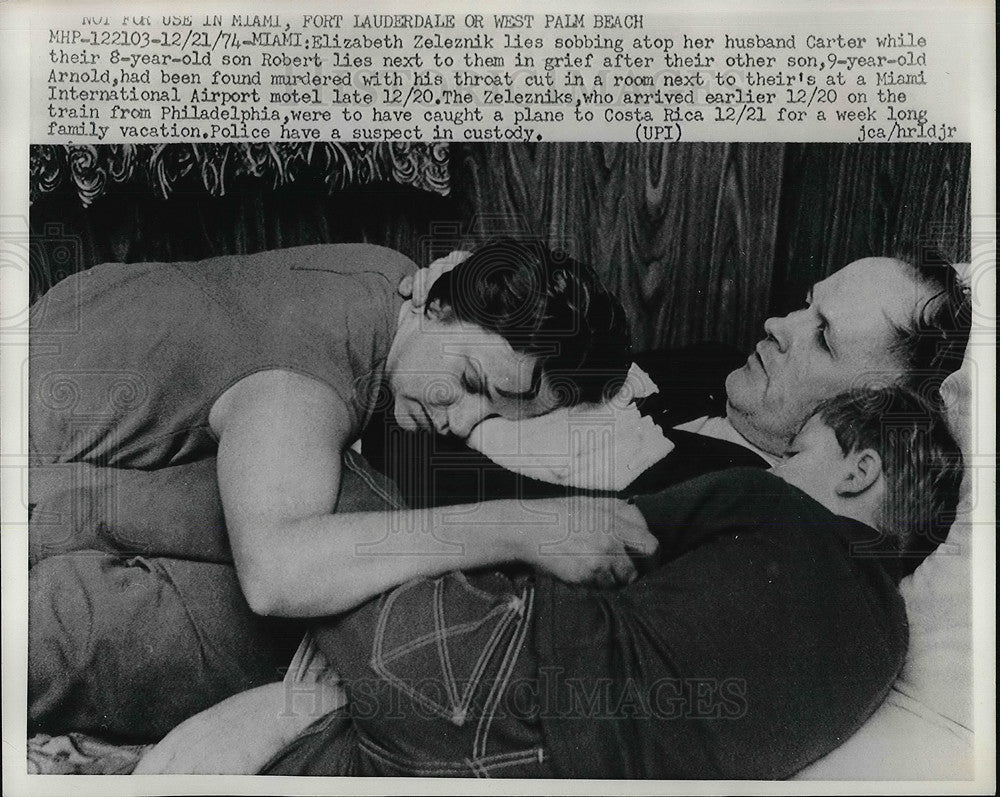 1974 Elizabeth Zeleznik Lies Sobbing Atop Husband &amp; 8 Year Old Son - Historic Images