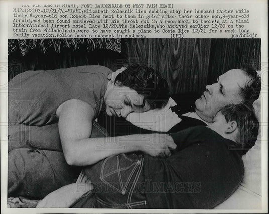 1974 Elizabeth Zeleznik Lies Sobbing Atop Husband & 8 Year Old Son - Historic Images