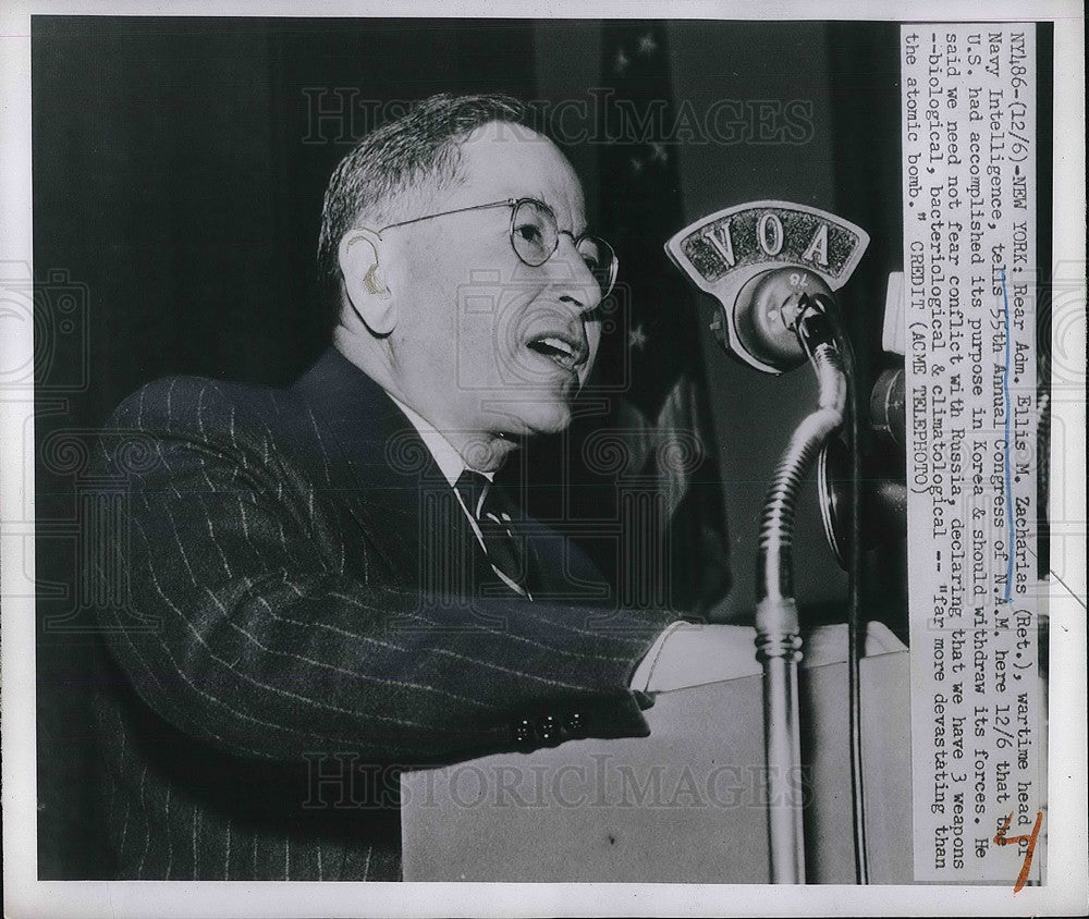 1950 Press Photo Rear Adm. Ellis M. Zacharias Annual Congress of N.A.M. - Historic Images