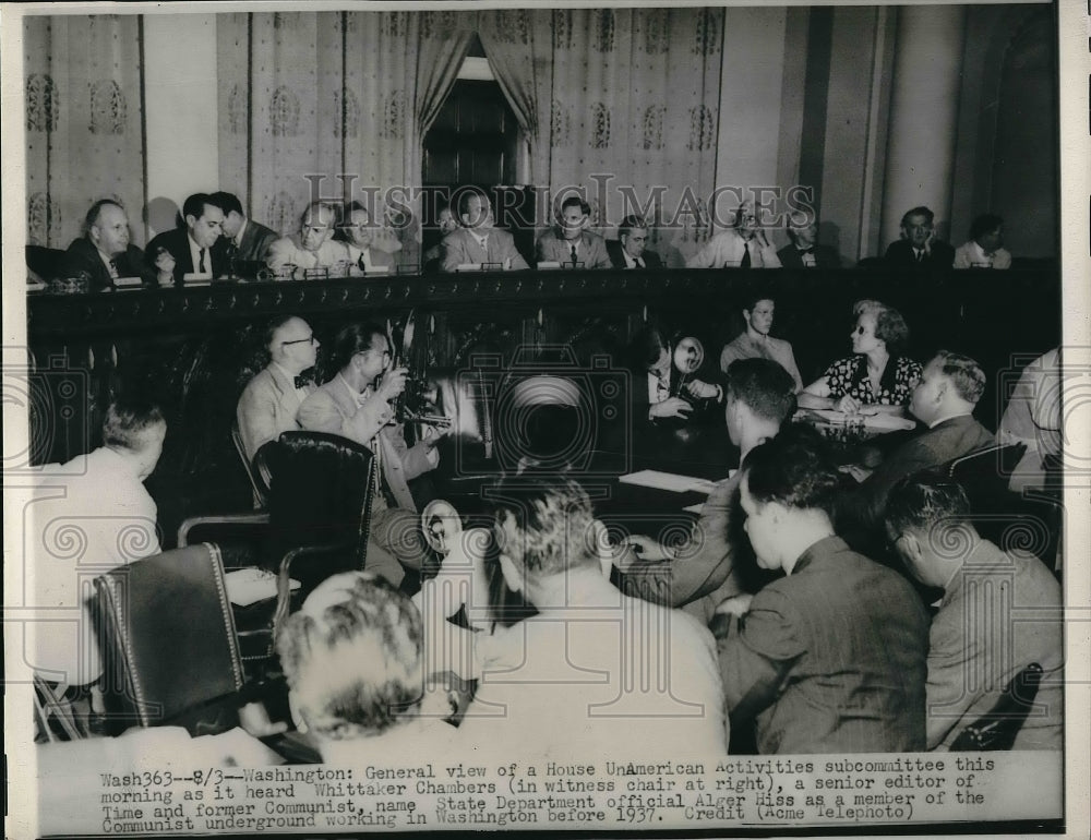 1948 Press Photo View of House UnAmerican Activities Subcommittee, W. Chambers - Historic Images